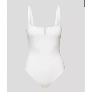 Aritzia Babaton WHITE lowercase v-neck notch bodysuit size XSmall